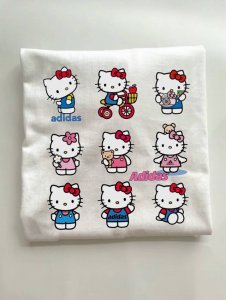 Adidas阿迪达斯 Hellokitty高克重纯棉直筒漫画T恤短袖情侣款 Color: 白色 Size: M-Xl M 肩宽50 胸围112 衣长 Cm L