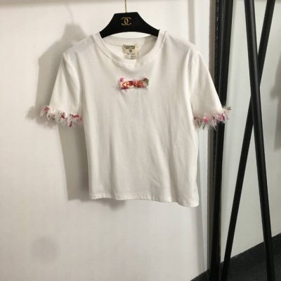 款号20252859 Chane*新款 钉珠Logo时髦流苏短袖T恤，白色，Sml， M码；肩宽40，胸围90，袖长19，长53