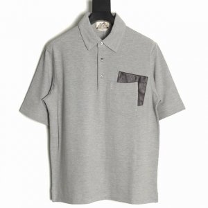 本地自取220 hermes 爱马仕 双口袋Polo短袖T恤 面料采用60支双纱精梳棉 克重300G 根据原版打色订染大货 （85%棉15%）羊绒双面珠地面料