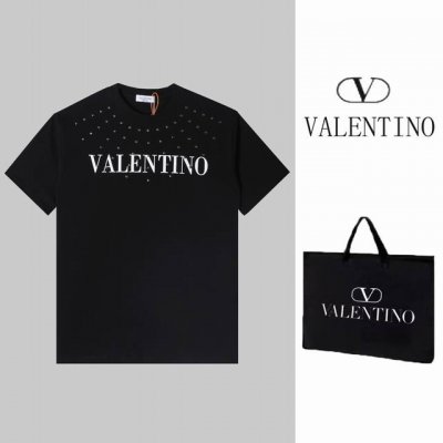 款号H12 华伦天奴Valentino 新款印花烫钻短袖 ，高品质重磅双纱280G32支滑爽纯棉洗水手感，前片高端印花，采用进口压钻，罗纹专门定制.面料舒适柔软