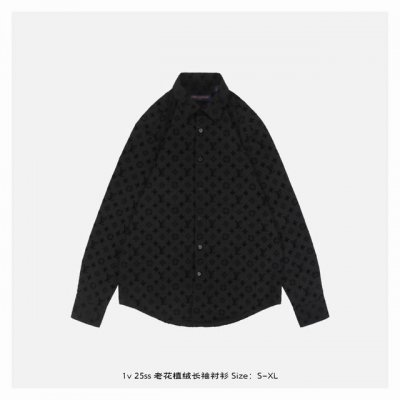 LV 25Ss 老花植绒长袖衬衫 原版19984购入开发 采用原版一致40支锦纶平纹面料 75D衬布 面料酵洗工艺 布匹植绒 定制辅料 合身版型 size S-
