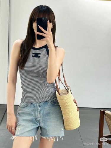 25Ss海军蓝条纹平纹针织背心 棉质背心 有弹性 舒适感好 sml