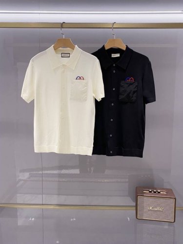 Dc翻领T恤 25Fw夏季出品新款！-Gucc*I男士经典轻商务休闲系纽扣翻领短袖！假面开衫，都市高端品质轻薄光滑伊力特系列，拼色提花衣领，时髦时尚百搭休闲风格