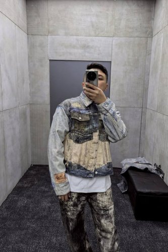 3081# 高清版本对位花型Acne Studios24Ss新款3D打印逼真对位花高清版本牛仔外套.男女同款 码数：S.M.L.Xl