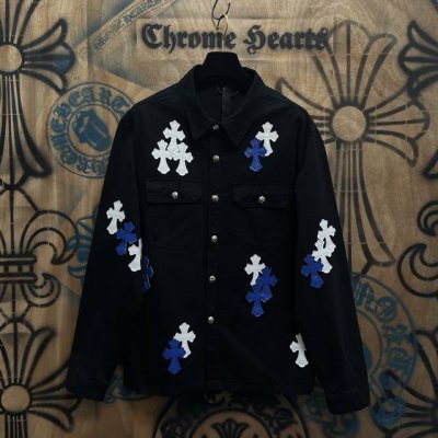 王炸上新 重磅15.5Oz 秒杀一切市场版本 价格p触底 chrome Hearts高定 克罗心拼皮牛仔外套 选用高蛊斜纹牛仔定制面料非常重磅 区别市面一切纯黑
