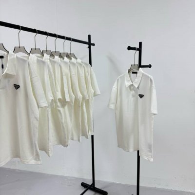 82# prada 普拉达 经典三角标重工艺小标 落肩款纯色polo衬衫领短袖 280克网眼珠地棉 -不上过多吹牛的文案 直接上图上细节 懂行的老板直接看品控