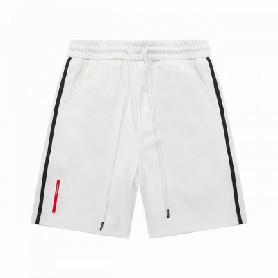 隔天到 Prada 普拉达 织带拼接 胶标Logo 五分裤、高品质纯棉 面料 特别手感、超级质感 舒适柔软透气 休闲宽松版型 潮流男女同款 短裤 颜色：白色 码