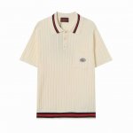 z223# 高品质 Gucci 古驰经典条纹小标针织polo短袖 高端品质 三标齐全，舒适透气，经典简约，精致时尚，细节呈现高端品质，男女同款。 颜色:黑色 杏
