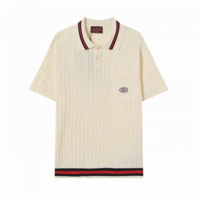 z223# 高品质 Gucci 古驰经典条纹小标针织polo短袖 高端品质 三标齐全，舒适透气，经典简约，精致时尚，细节呈现高端品质，男女同款。 颜色:黑色 杏