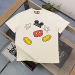 高版本 2025新款Gucci古驰米奇老鼠图案Logo字母印花休闲情侣短袖T恤，独一无二的活性环保面料染色，32支双纱精梳纯棉爽滑手感，纯棉不起球不起毛，面料采