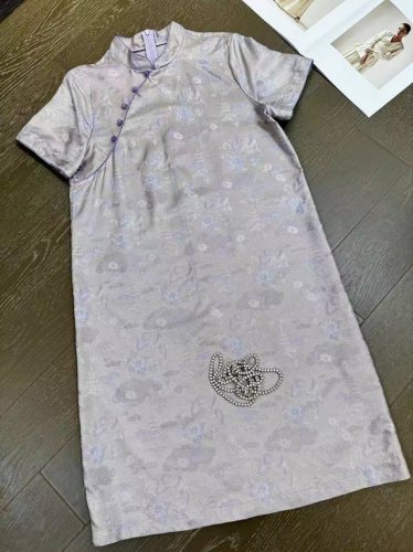 织金异色萝桑蚕丝旗袍裙 S- Xl
