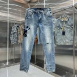 amiri 破洞字母刺绣街头潮流修身小脚弹力牛仔裤 颜色 蓝色 码数 30 32 34 36 38