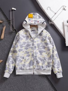 210 开春超炸出货 Bape Shark 双帽系列连帽拉链卫衣外套！ Color：白夜光限定鲨鱼 Size：M～Xl 纯原单！主标 金标 为最新！Zp袖标设计