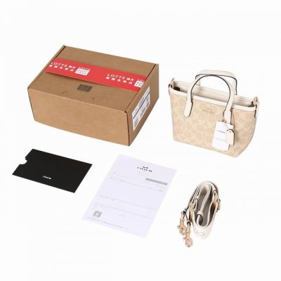 coach蔻驰 City 15 品牌徽标可拆卸肩带 涂层帆布 托特包Tote包购物袋斜挎单肩手提包 迷你 女款 香草白 Coach City 15 也太适合日常