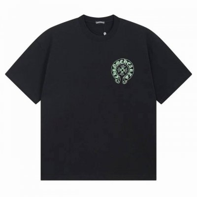 款号Ys13 新款Ch马蹄圈后背印花轻奢短袖T恤男Ins休闲百搭十字架男款 采用250克双纱纯棉面料 .高克重。1：1版型。官网同步黑白两色S-Xl