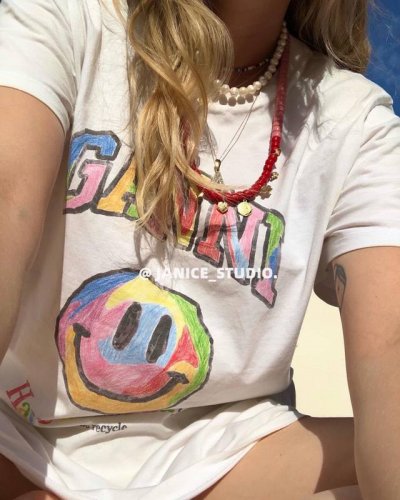 顶级品质 Ganni 笑脸短袖彩虹地球环保主题T恤 如果你还不认识来自哥本哈根的Ganni 那真的要告诉你 这个牌子穿过的明星实在是太多了 韩潮顶流加持和她独具