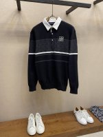 lv 新款高定字母徽章拼接Logo提花撞色条纹Polo衫时尚休闲针织翻领长袖上衣！男女同款 尺码：S-Xl