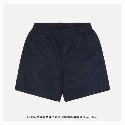 lv 25Ss 暗纹老花满印尼龙沙滩短裤-藏青色 采用60高密平纹锦纶面料，内里满天星聚酯纤维网布 ，定制面料，布匹钢印，定制辅料，合身版型 Size：S-Xl