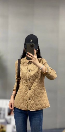 B家24冬新品B家女单排扣修身菱格保暖显瘦长袖轻薄棉衣 码数 Smlxlxxl
