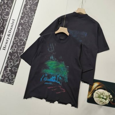 尺码Xs-L掌柜推荐 Balenciaga 巴黎世家2025 Ss 前后模糊图案直喷洗水磨烂破坏做旧下摆手工打磨短袖T恤 本市场No.1的质量 真正天花板品质