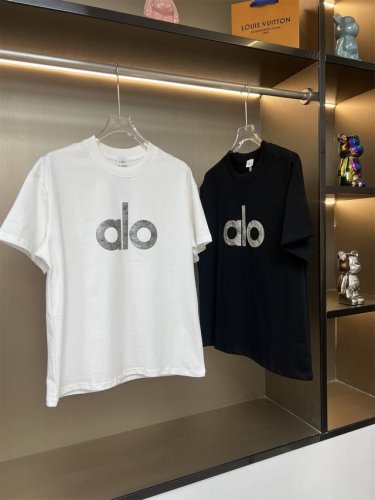 6921# Alo简单字母银丝烫印设计夏季短袖面料270克100%双纱全棉 尺码S M L Xl