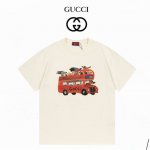 Gucci古驰 趣味卡通动物巴士 数码直喷工艺 280克双纱短袖 杏色 Xs-L