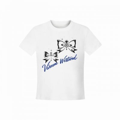 Vivienne West Wood 西天后薇薇安 2025夏季设计款蝴蝶结土星字母印花正肩短袖T恤 女款 全网独家纯棉高品质 独家模特图已保护可上平台 款号：
