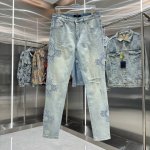amiri 破洞图案刺绣街头潮流修身小脚弹力牛仔裤 颜色 浅蓝色 码数 30 32 34 36 38