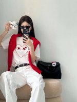 new World 上新 Cdg川久宅女同款川久蓝色波点短袖T恤 质感天花板 50支精梳棉 印花刺绣工艺 三本针加固领口 机洗不变形 270G重磅面料 不透不塌