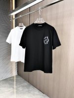 Ch 克罗2025春夏新款圆领短袖 手缝五金 网点印花挨针刺绣贴布绣 采用高克重320克双纱精梳棉面料 微宽松版型 面料手感柔软厚实 男女同款 颜色：黑白 码数