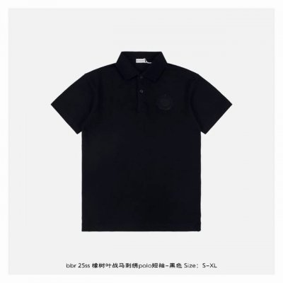 burberry 博柏利 25Ss 橡树叶战马刺绣polo短袖-黑色 精选 G长绒棉质珠地网眼布 兼具弹性与挺括度 透气性卓越 久穿依然保持清爽体感 领口采用双