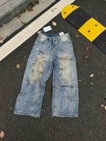 上身尺码 #Ac3823 Acne Studios经典款男女同款褪色晕染阔腿脏脏裤泥染牛仔裤 磨毛无弹面料，才能凸显经典做就泥巴效果，难点是前前后后修正了八次印