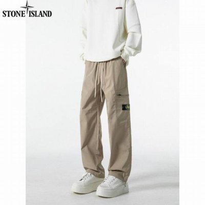 160石头岛Stone Island春季新款，男女同款百搭松紧腰抽绳显瘦宽松户外工装休闲裤，男士工装裤直筒裤长裤！ 颜色:黑色，卡其色，军绿色， 尺码:M-3X