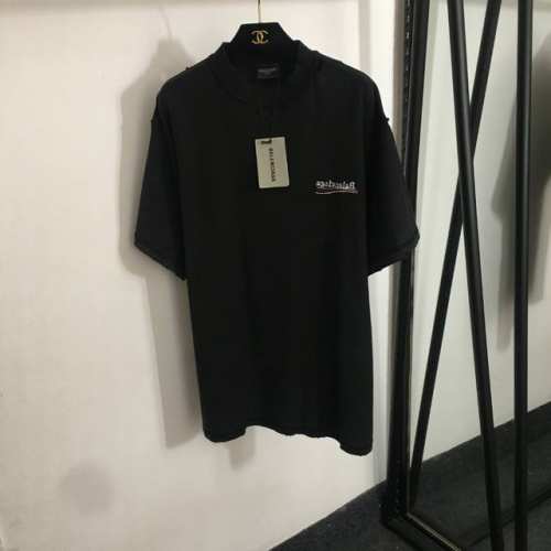款号20252295 Balenciag*新款 Logo刺绣字母复古做旧破洞短袖T恤，黑色，1 2 3 4， 2码；肩宽52，胸围120，袖长23，长79