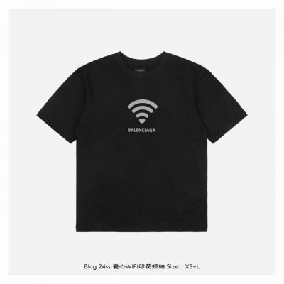 balenciaga 巴黎世家 24Ss 爱心Wifi印花短袖 采用重磅16S纯棉面料 克重 搭配21S+70D拉架1 1螺纹 300G 纯棉纤维为原料 经过精