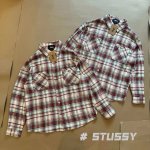 款号252 斯图西Stussy纯棉磨毛绣标格纹元素重磅毛边衬衫长袖 颜色：红色 尺码：M-Xl