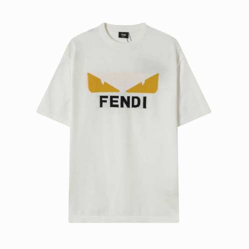 z219# 高品质 Fendi 芬迪 针织圆领短袖T恤Logo提花经典小怪兽黄色硅胶眼睛设计标识 注重细节 最求品质 男女同款 颜色：黑色 白色 码数：Xs-L
