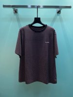 p200 2025早春新款 韩国小众Well字母刺绣Logo做旧洗水条纹短袖T恤男女同款 现货Sml