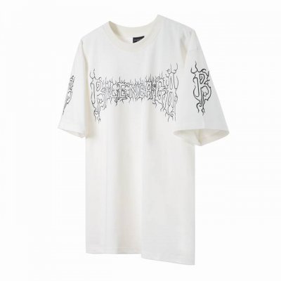 Balenciaga 巴黎世家 24Ss 白描边火焰字母印花短袖 面料采用240克平纹32支双股双纱紧密赛络纺进口“福原”牌大圆机织造而成，双面做蚀毛无尘处理，