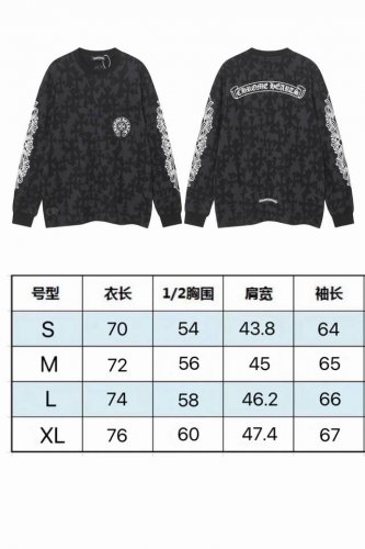 现货 p1109801 Ch新款潮牌字母暗纹十字架满印马蹄梵文卷轴男女款长袖T恤 克 85%棉，15%锦纶. 颜色：黑色 码数：S M L Xl