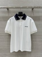 独家首发 原单品质，Miu系少女系穿搭！知识分子时髦风针织领Polo短袖上衣！定制进口高密双股珠地纯棉面料透气舒适。休闲H版型上身绝绝子！复古风甜妹穿搭！刺绣字