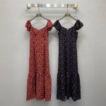 Va*25Ss 性感大圆领金属扣点缀荷叶袖设计连衣裙，高级面料，颜色:图片2色，面料：人丝印花棉面料 Smlxl