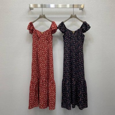 Va*25Ss 性感大圆领金属扣点缀荷叶袖设计连衣裙，高级面料，颜色:图片2色，面料：人丝印花棉面料 Smlxl