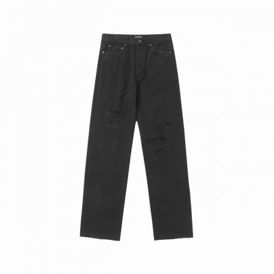 3101# 巴黎世家25Ss新款Balenciaga黑牛破坏割破牛仔直筒长裤.百搭休闲牛仔长裤.男女同款 码数 Xs.S.M.L