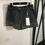 款号20253065 Gucc*新款 老花Gg提花 彩色烫钻牛仔短裤 蓝色 Sml M码 腰围76 长37