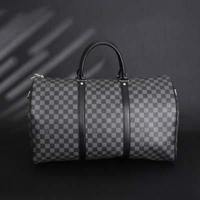 louis Vuitton路易威登Lv 蓝色棋盘格Keepall 45 旅行袋N41418 手提行李尺寸， 特有浑圆的皮革手柄和可调整、可脱卸的肩带，肩带上的垫