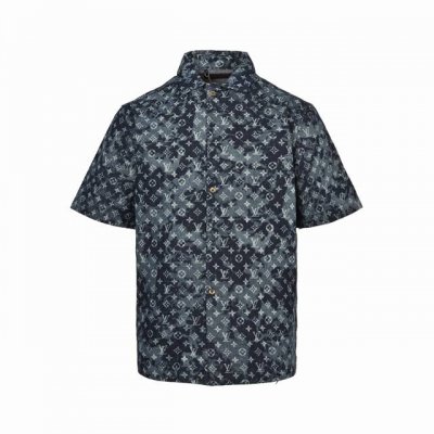 louis Vuitton 路易威登 扎染老花挂毯图案夏威夷牛仔短袖衬衫 轻奢主义 男女日常通勤穿搭必备单品 正确版本 欢迎对比 详细特征 98%棉 2%弹力纤