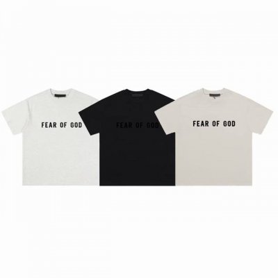 F49 Fear Of God Fog复线Essentials 硅胶字母Logo短袖纯棉T恤 颜色：黑色 浅燕麦 小麦色 码数：S-Xl