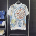 425 当天到货 现货现配 hermes 爱马仕满印针织衫短袖 原版面料 官网同款 非再生纱 高版本 独立定织面料 经历柔软定型 洗水不变形 面料无渐变色差 洗