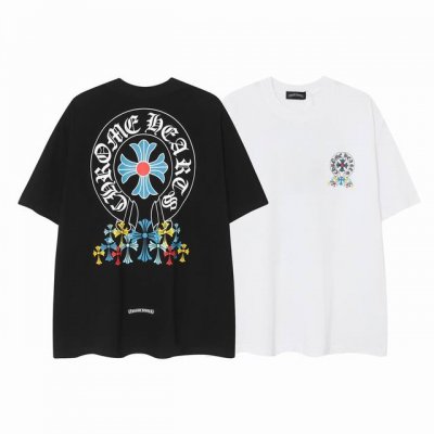 现货 9985 夏季新款美式潮牌梵文彩色印花宽松纯棉圆领短袖T恤男情侣女 32支双纱250克. 颜色：黑色 白色 码数：S M L Xl